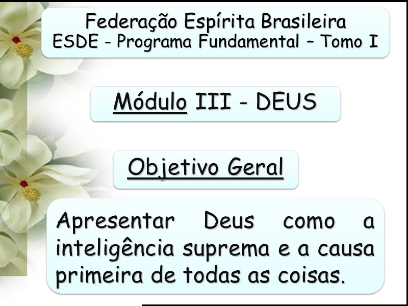 Federação Espírita Brasileira ESDE - Programa Fundamental – Tomo I Módulo III - DEUS